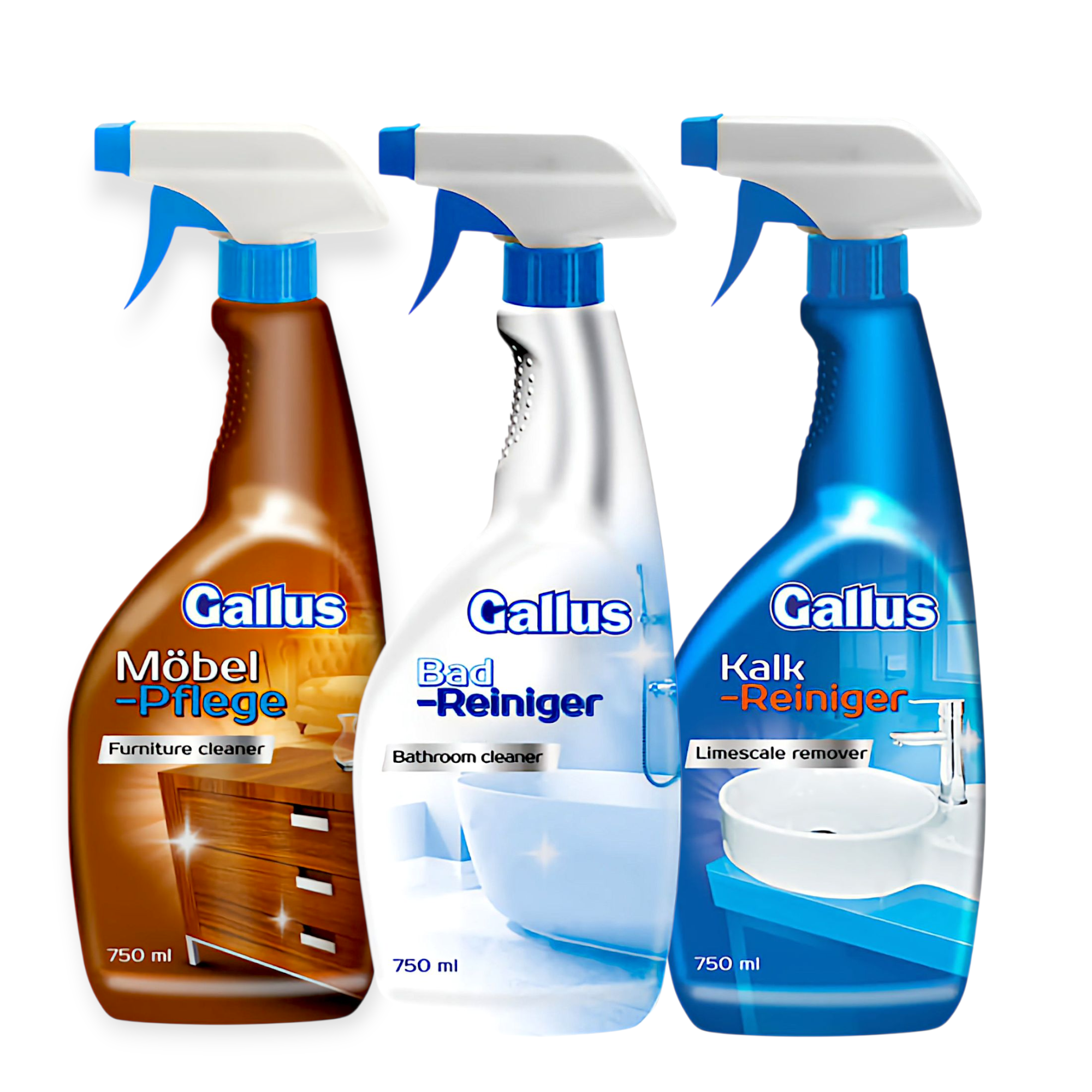 Набор чистящих средств Gallus Spray для ванных комнат накипи и ухода за мебелью 750 мл 3 шт. (29473147) Набор чистящих средств Gallus Spray для ванных комнат накипи и ухода за мебелью 750 мл 3 шт. (29473147)