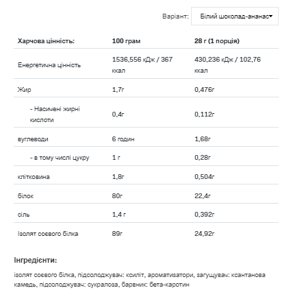 Протеин ростительный Soy Protein 500 г White Cholocate Pineapple (100-47-3994337-20) - фото 2