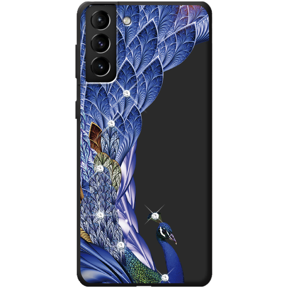 Чехол BoxFace Samsung G996 Galaxy S21 Plus Павлин со стразами Черный силикон (41718-rs7-44006)