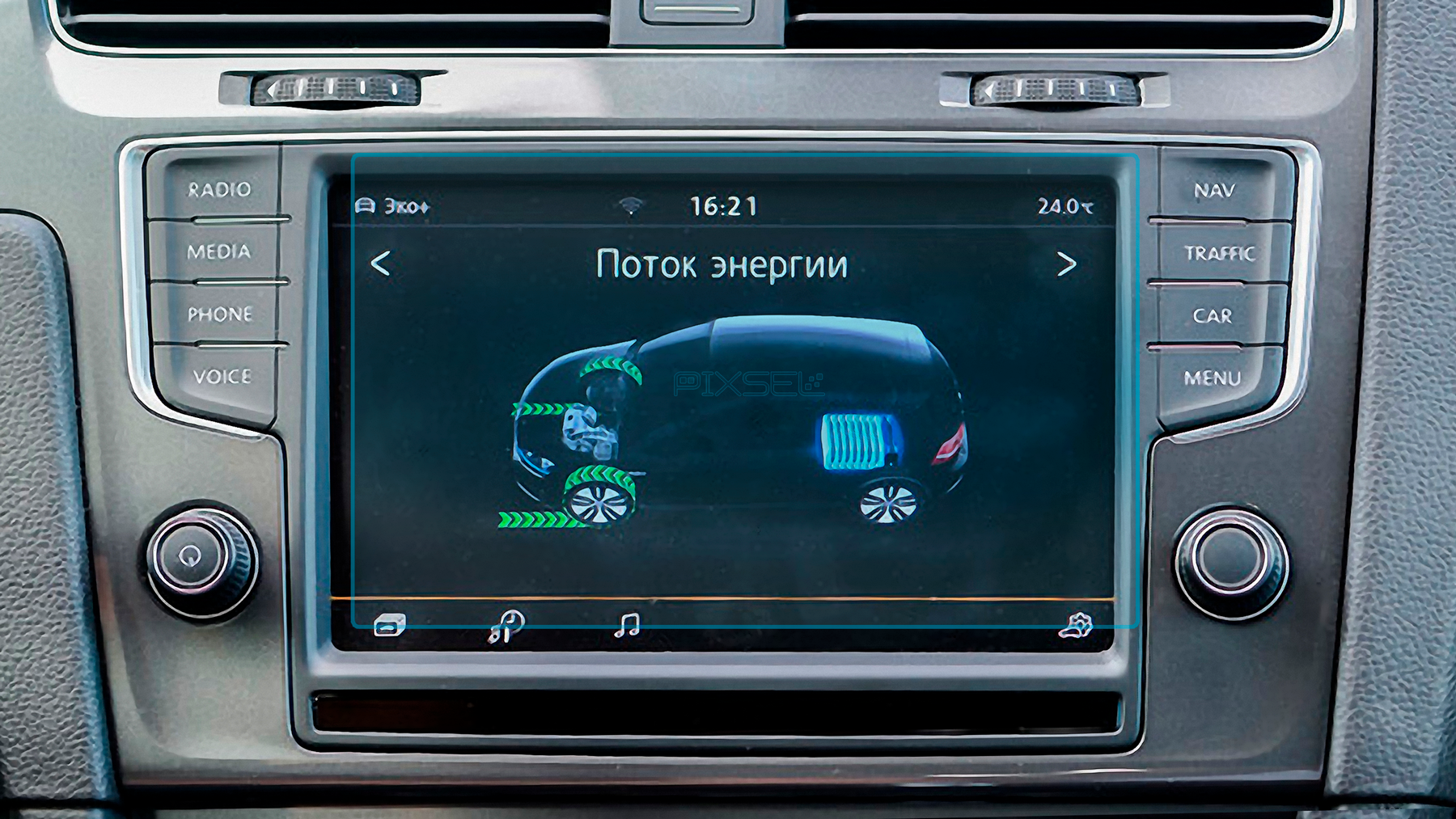 Стекло защитное Pixsel гибридный глянец на монитор Volkswagen E GOLF 6,3“ 2014-2016