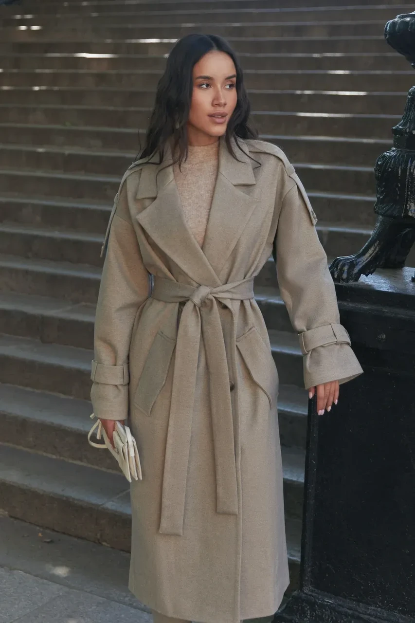 Тренч Seventeen из итальянской шерсти S-M Бежевый