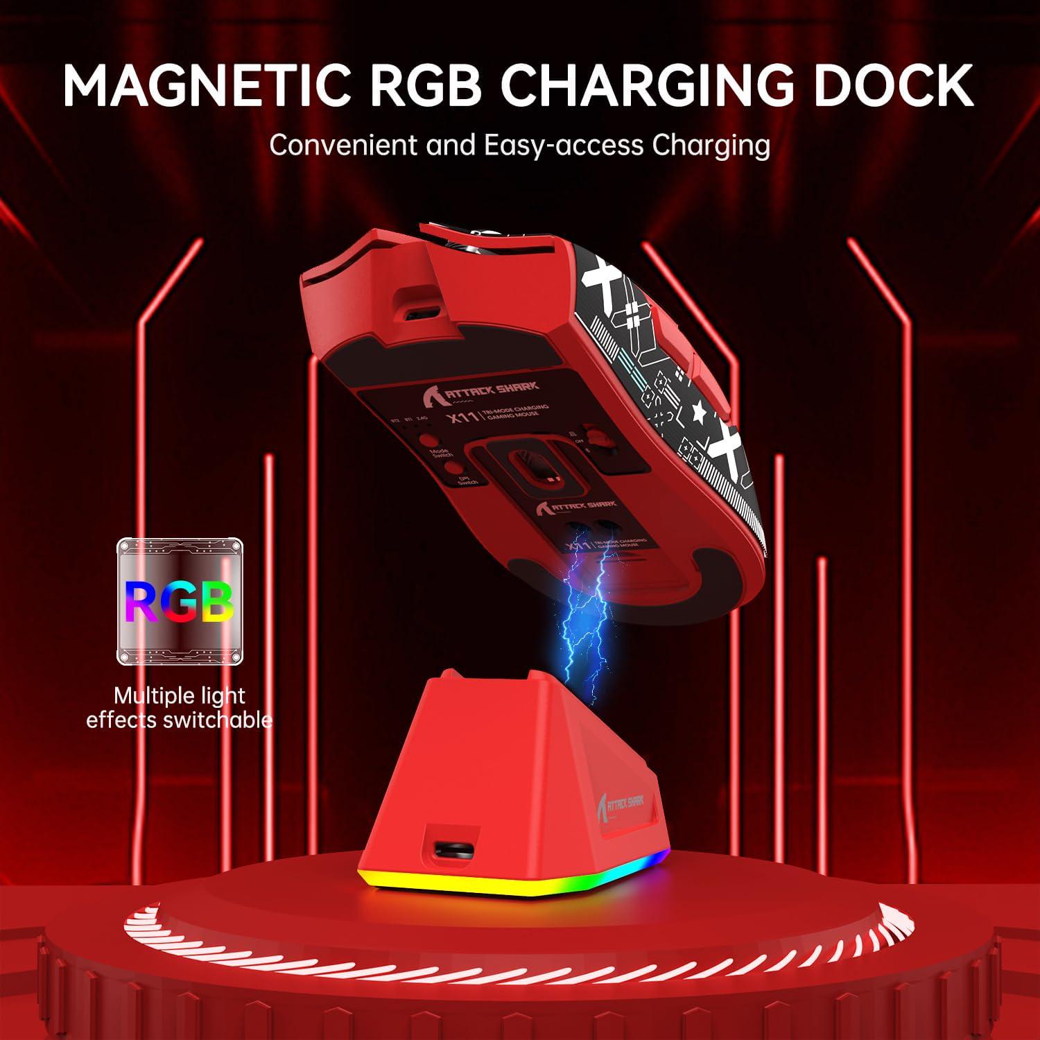 Миша ігрова бездротова attack shark X11 RGB 22K DPI PAW3311 6 кнопок для ПК/Mac Red - фото 8 Миша ігрова бездротова attack shark X11 RGB 22K DPI PAW3311 6 кнопок для ПК/Mac Red - фото 8