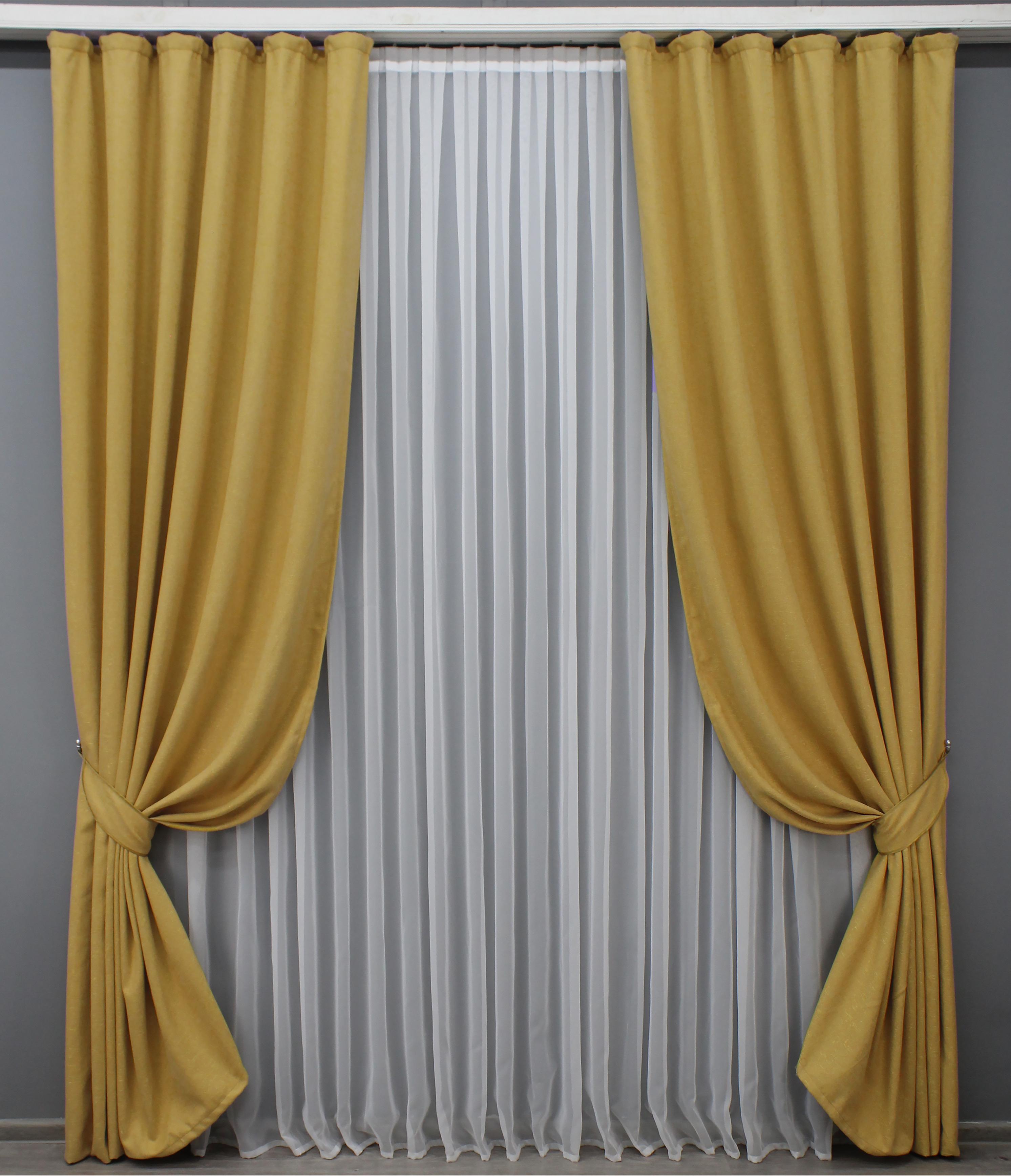 Комплект готовых штор VR-Textil Лен № 1449ш 150х270 см 2 шт. Желтый (33-0289)