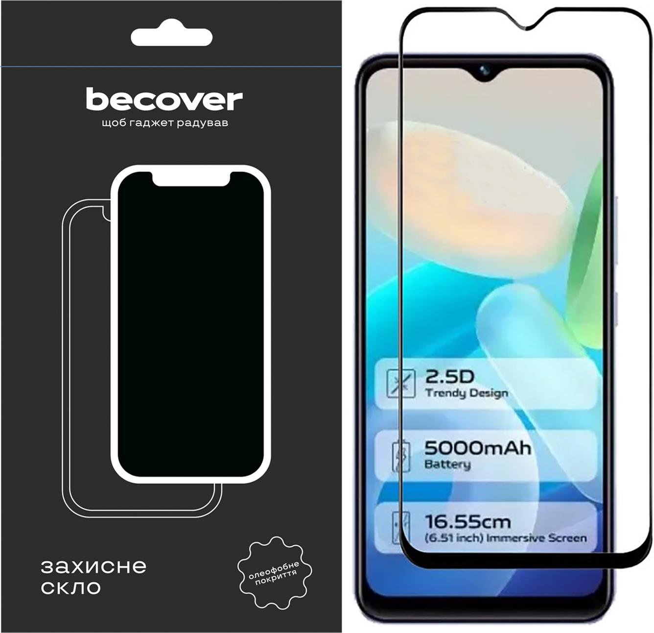 Захисне скло BeCover для Vivo Y02/Y02A Black (709275)