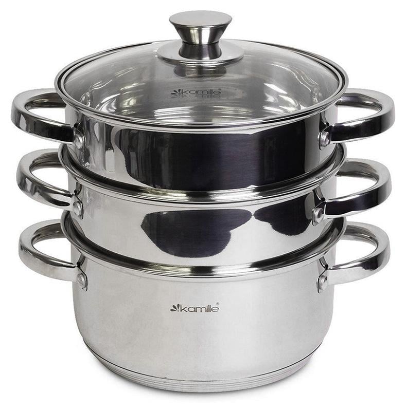 Пароварка Kamille Nerina 2-рівнева Ø 20 см з нержавіючої сталі 4,5 л (KM-5815)