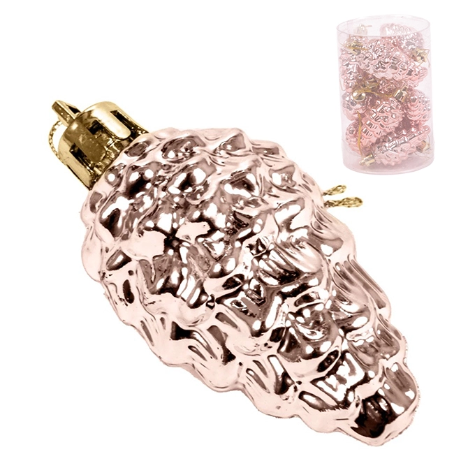 Набор новогодних подвесок Шишка 6,5 см 12 шт. Розовый (43215)