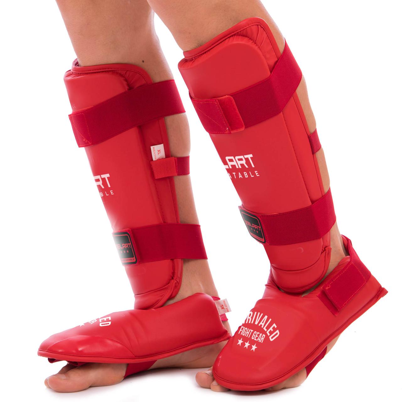 Защита голени с футами Zelart искусственная кожа XL Красный (BO-3958)
