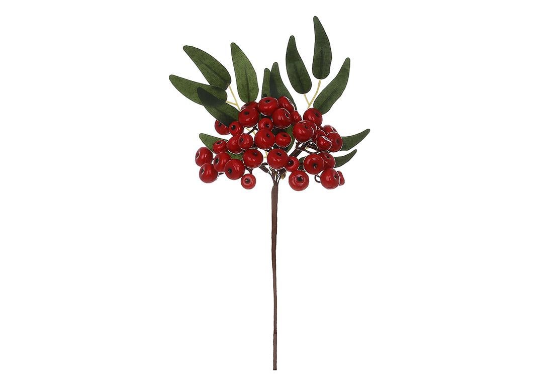 Декоративная ветка BonaDi красных ягод с листьями 30 см (903-781)