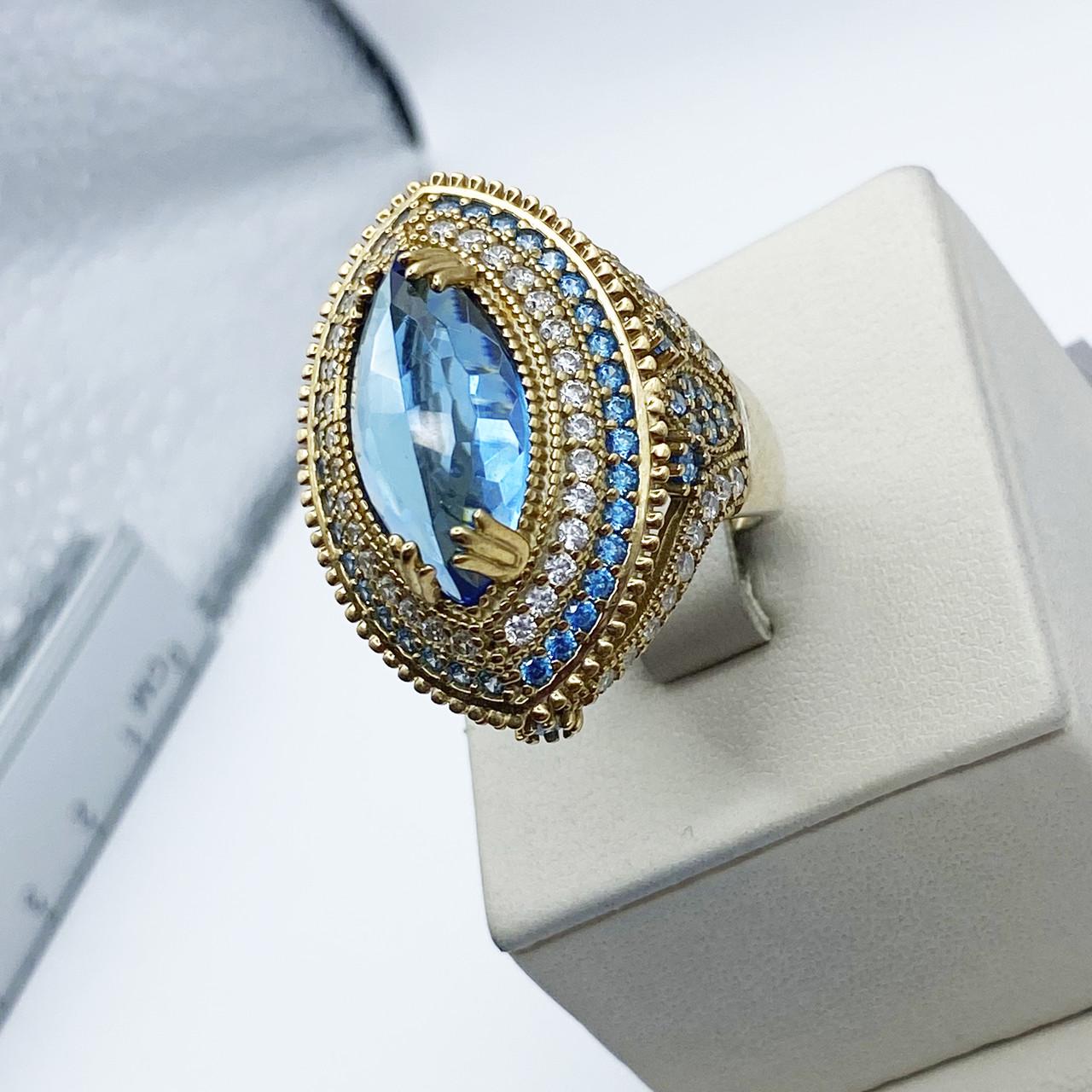 Кільце срібне Роксолана з аквамарином та кубічним цирконієм р. 19,5 12,95 г (2049086979)