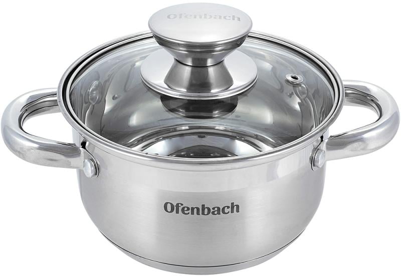 Каструля Ofenbach Casserole з нержавіючої сталі зі скляною кришкою 1100 мл (NB-100510)