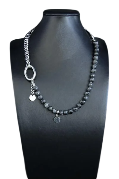 Кольє-ланцюжок з натуральним камінням ларвікіт Ліора з підвісками ручна робота (NK-0075)