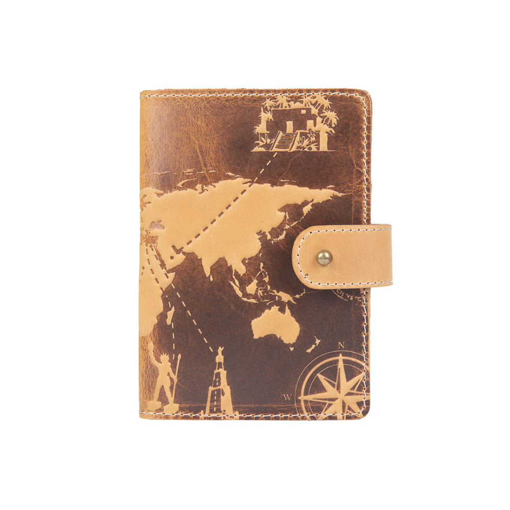 Портмоне HiArt 7 Wonders of The World PB-02/1 Shabby Honey из натуральной кожи для паспорта/ID документов Желтый (PB-02/1-S18-0935-T002)