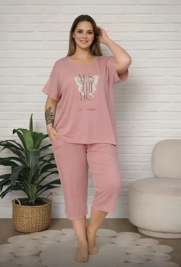 Пижама женская хлопковая Nicoletta 99073k с капри и футболкой полубатал XL Розовый