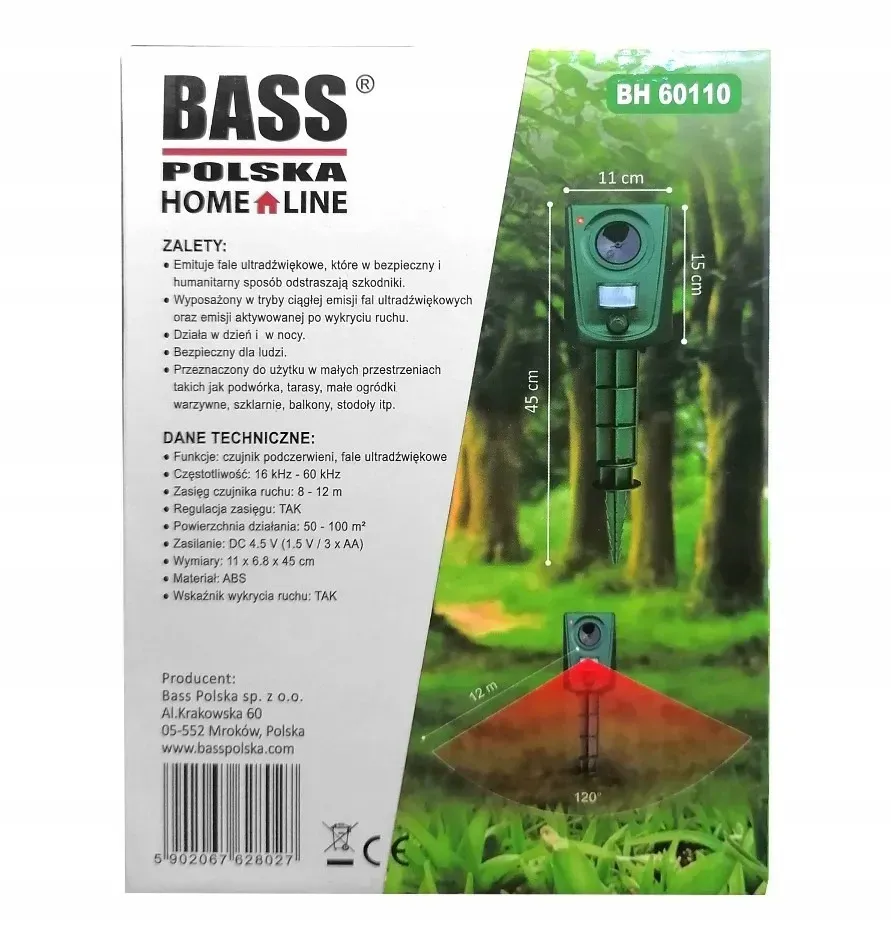 Відлякувач тварин ультразвуковий Bass Polska BH 60110 з інфрачервоним датчиком Зелений - фото 10 Відлякувач тварин ультразвуковий Bass Polska BH 60110 з інфрачервоним датчиком Зелений - фото 10