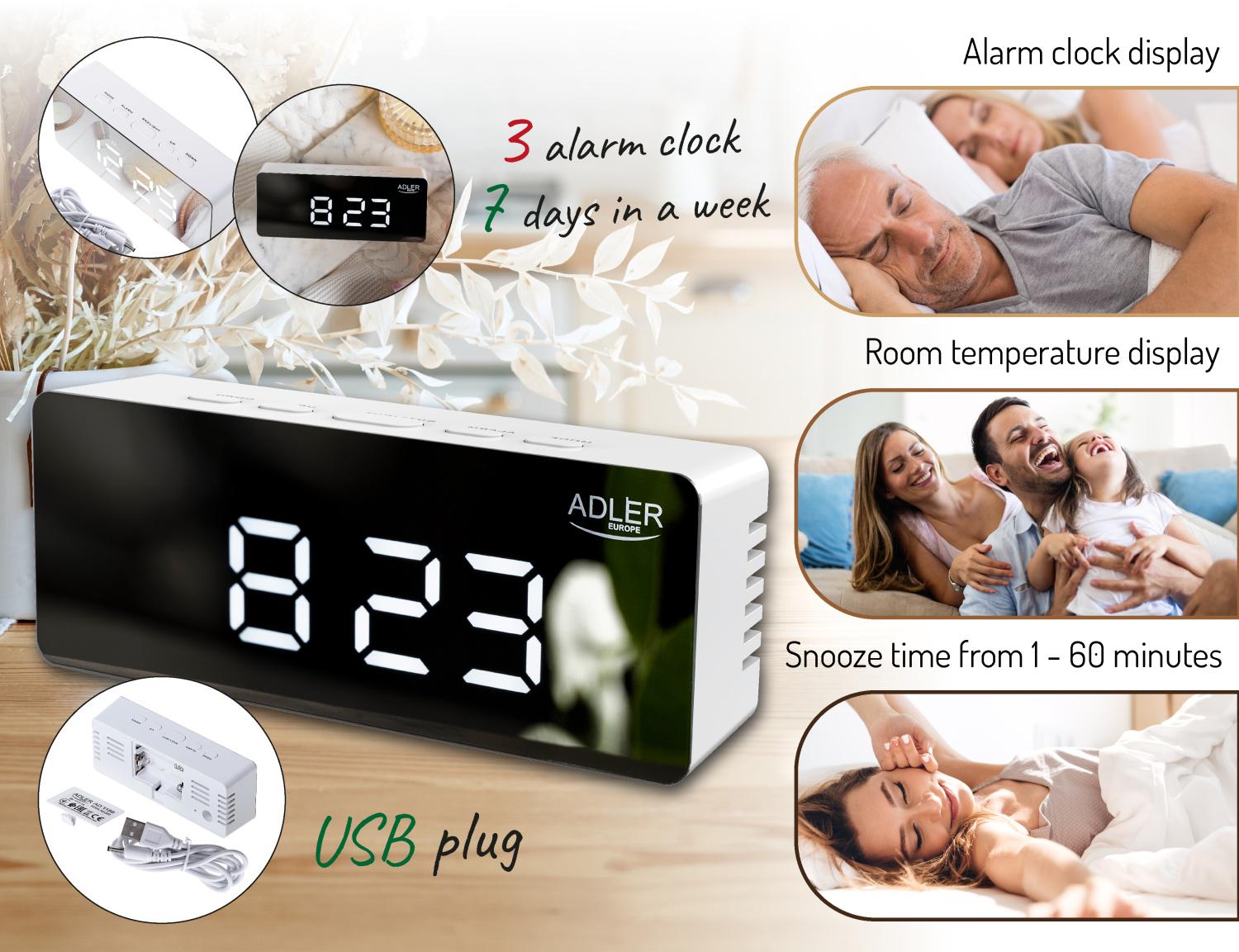 Часы Adler AD 1189 с термометром USB питания 3 режима сигнала (04085) - фото 9 Часы Adler AD 1189 с термометром USB питания 3 режима сигнала (04085) - фото 9