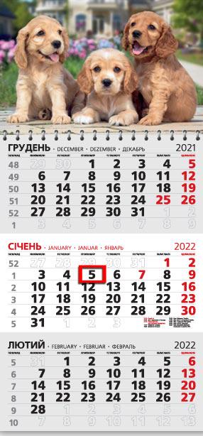 Календарь настенный квартальный МАРКО на 2022 год офисный 3 Щенята (офіс3-15 2022)