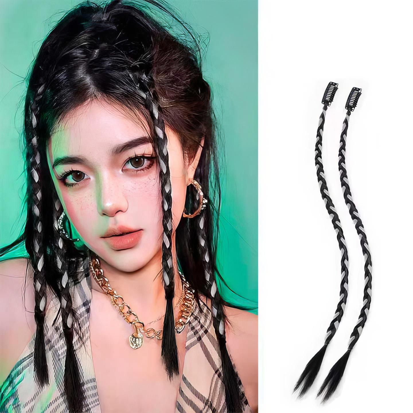 Коса накладна тонка на шпильці канекалон 45 см Чорно-сивий (K0864-5) - фото 3