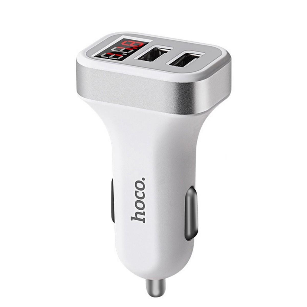 Зарядний пристрій автомобільний Hoco Z3 LCD car charger 2 USB 3.1 A White (01301)