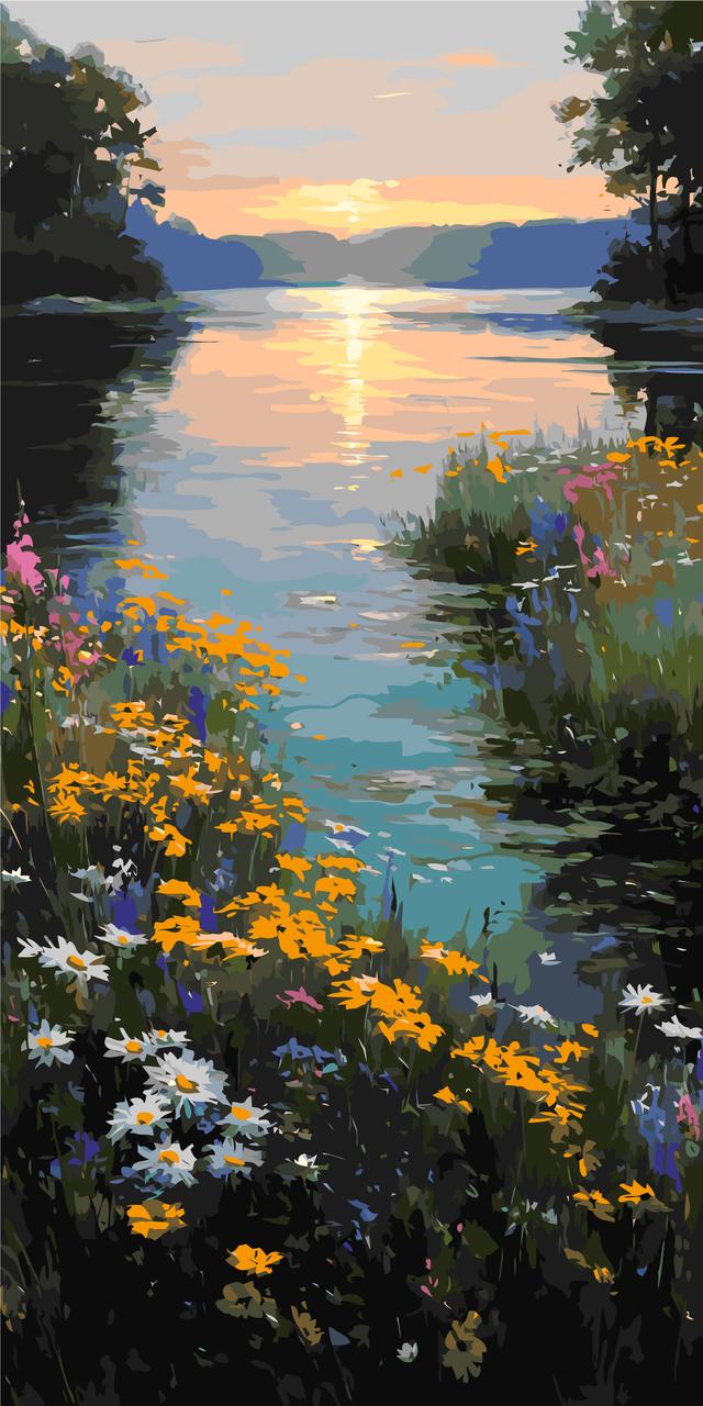 Картина по номерам Оригами Пейзаж Летние краски природы 40х80 см