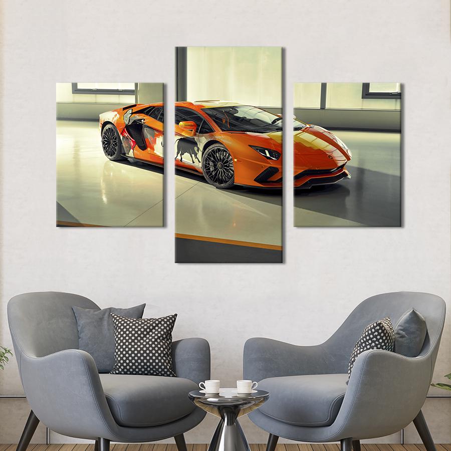 Картина на холсте триптих Современный гиперкар Lamborghini Aventador 96x60 см (1333-32)