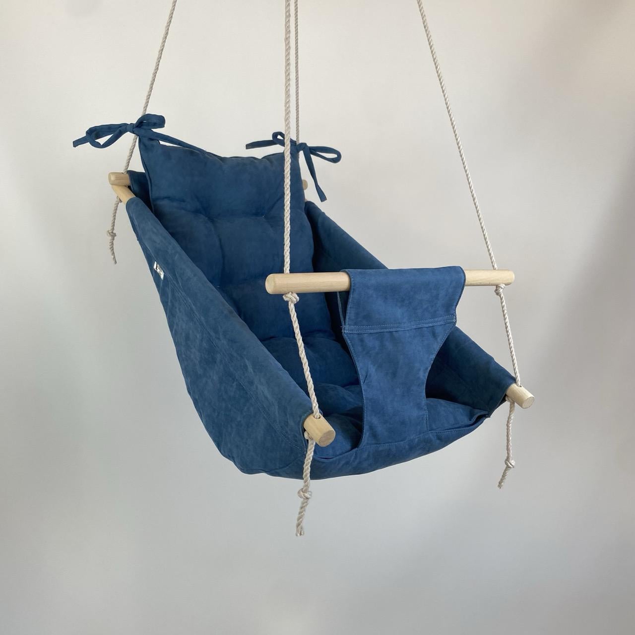 Детские качели подвесные Колыханка микровелюр Синий (gs-9034)