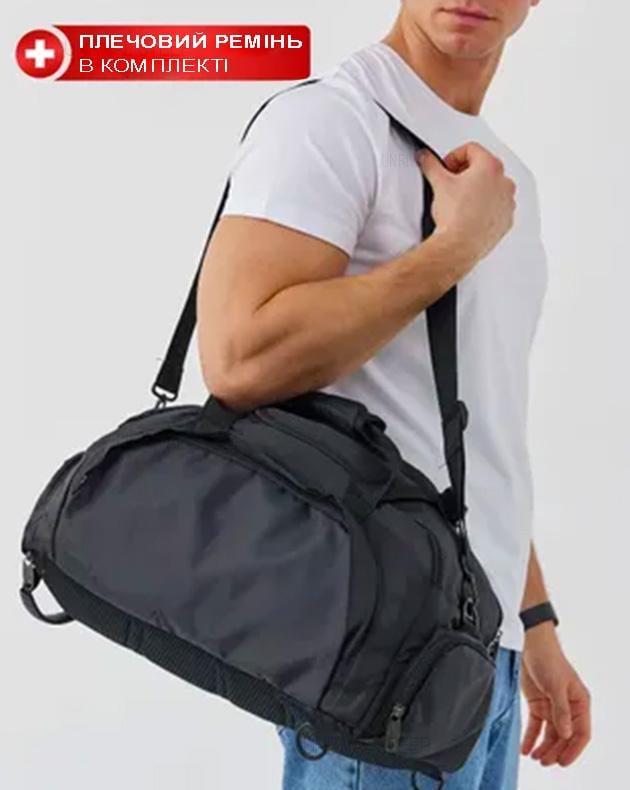 Спортивная сумка-рюкзак мужская T69 с карманом для обуви для тренировок Черный - фото 3