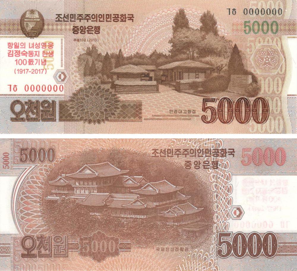 Колекційна банкнота Північна 5000 вон 2017 UNC Пам'ятна CS17 (Б09015)
