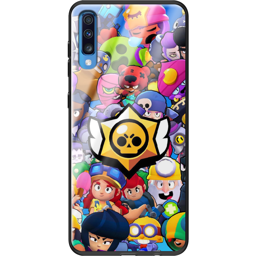 Чехол Boxface Samsung A705 Galaxy A70 Brawl Stars Черный силикон со стеклом (36860-up2389-37740)