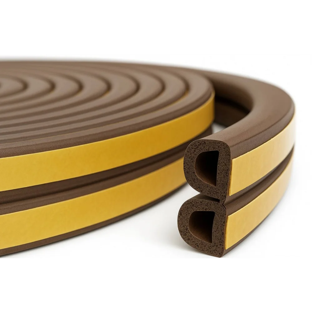 Ущільнювач самоклеючий D профіль 9x7,5 см каучуковий для вікон та дверей 50 м 2 шт. Коричневий (UD1108)