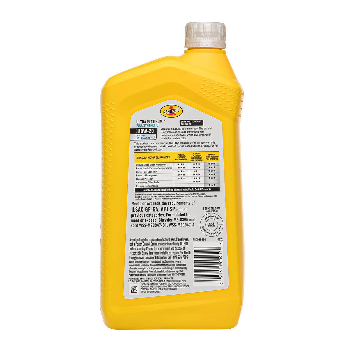 Мастило моторне Pennzoil Ultra Platinum Full Synthetic 0W-20/0W-40/5W-20/5W-30 0,946 мл - фото 2