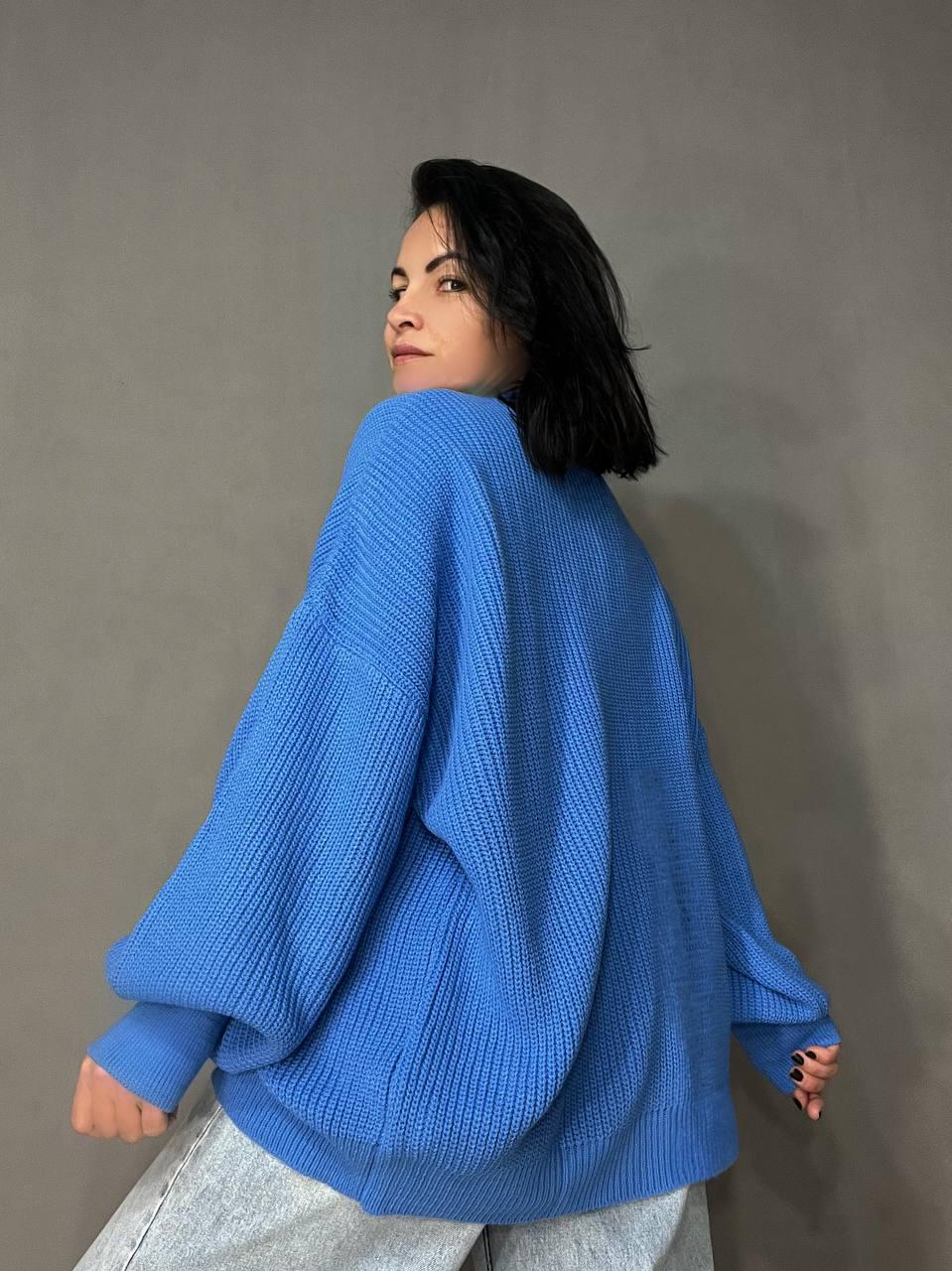 Светр жіночий MIX RAY 6607 широкий подовжений OS Блакитний (1035) - фото 5