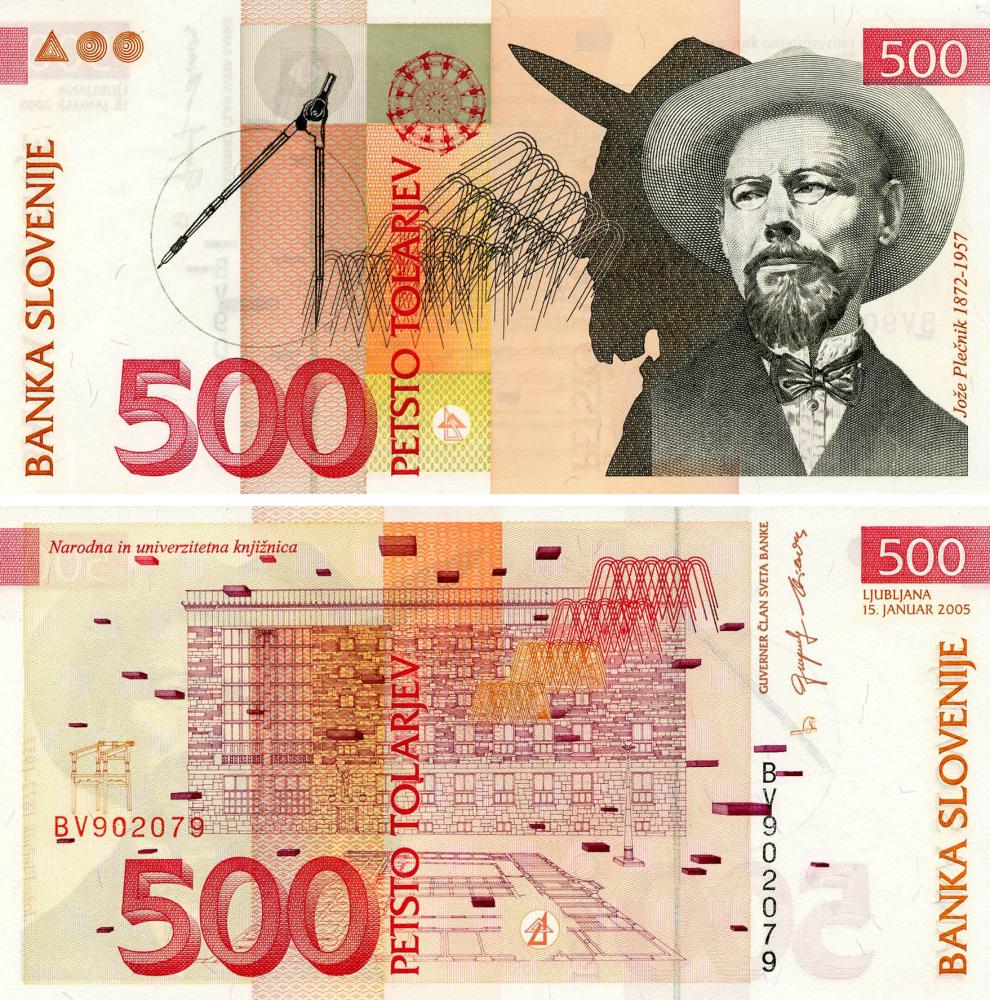 Коллекционная банкнота Словения 500 толаров 2005 UNC (P16с)