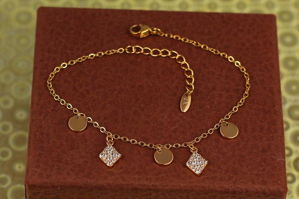 Браслет Xuping Jewelry с подвесками монетки с ромбиками 17 см удлинитель 3 см Золотистый (2312380153)