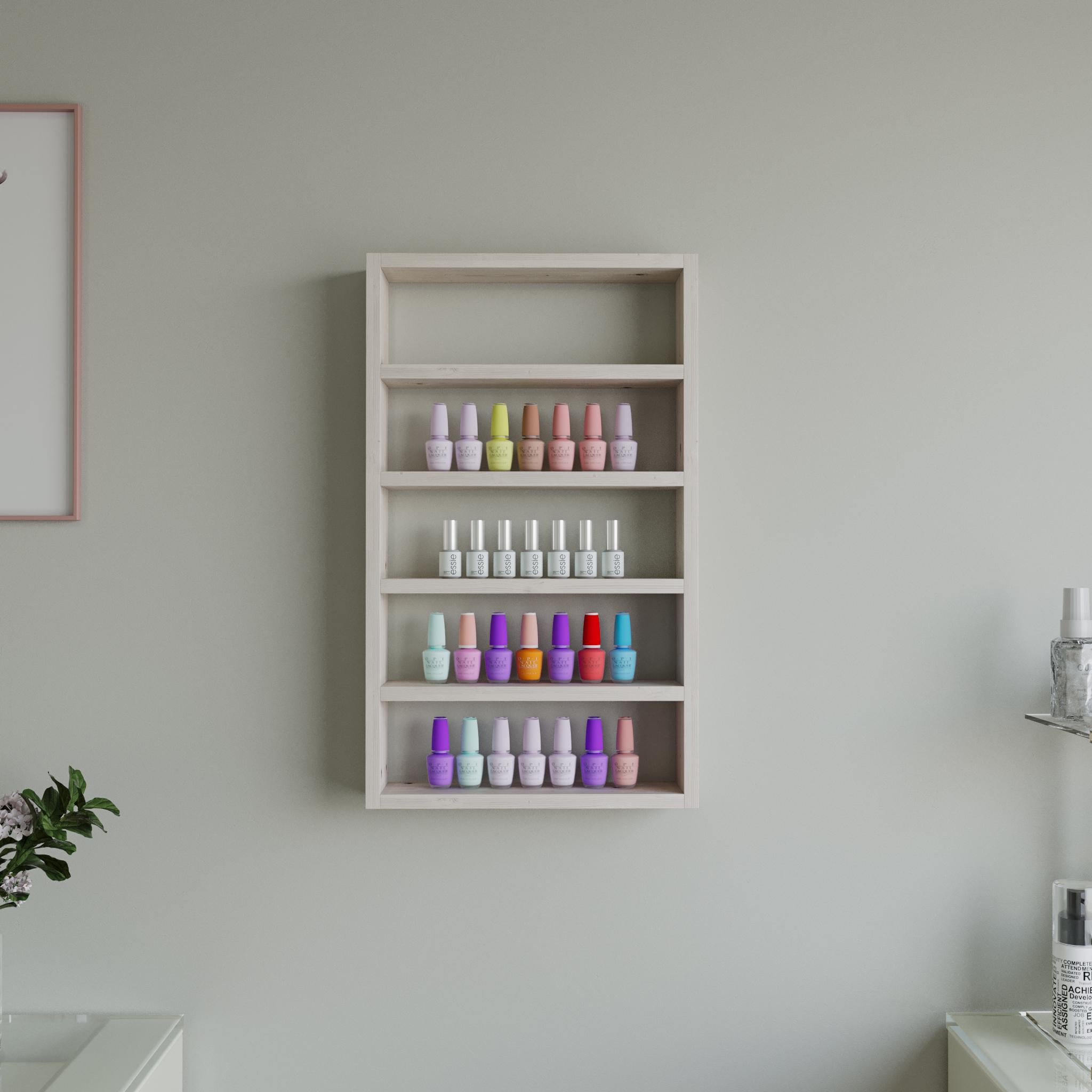 Полка навесная деревянная для студии/салона красоты 36х61х9 см на 5 ярусов Белый (GL-1)