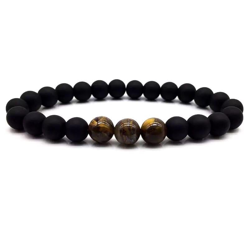 Браслет із шунгіту та тигрового ока р. 14 Чорний/Коричневий
 (80011)