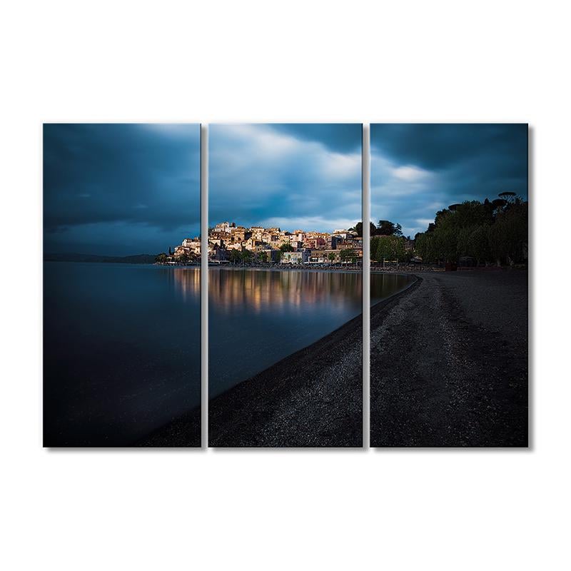 Картина модульная Вечер. Берег город курорт 3 модуля 70x105 см