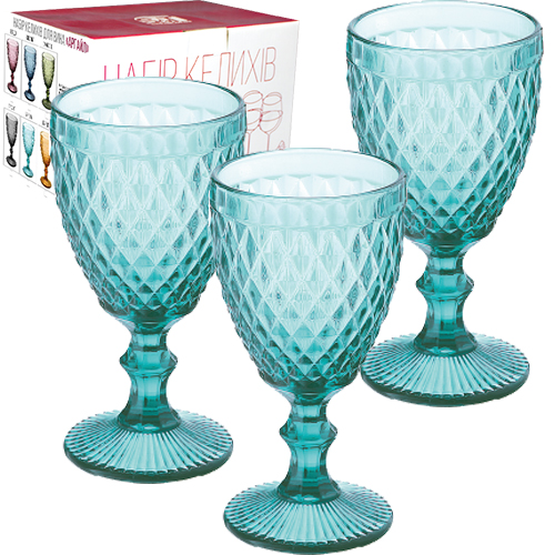 Набір бокалів для вина SNT Аргайл 320 мл 6 шт. Бірюзовий (9445) - фото 1 Набір бокалів для вина SNT Аргайл 320 мл 6 шт. Бірюзовий (9445) - фото 1