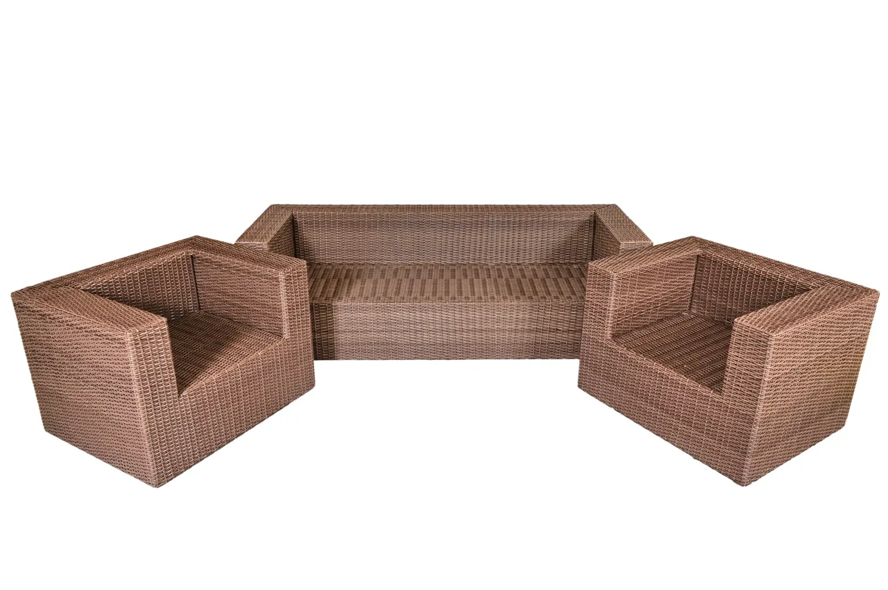 Комплект садових меблів Грегорі на металевому каркасі зі штучного ротанга /диван/крісла Бежевий (CNT00008834)