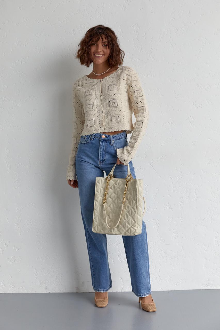 Кардиган короткий на пуговицах L Бежевый (11352434) - фото 6 Кардиган короткий на пуговицах L Бежевый (11352434) - фото 6