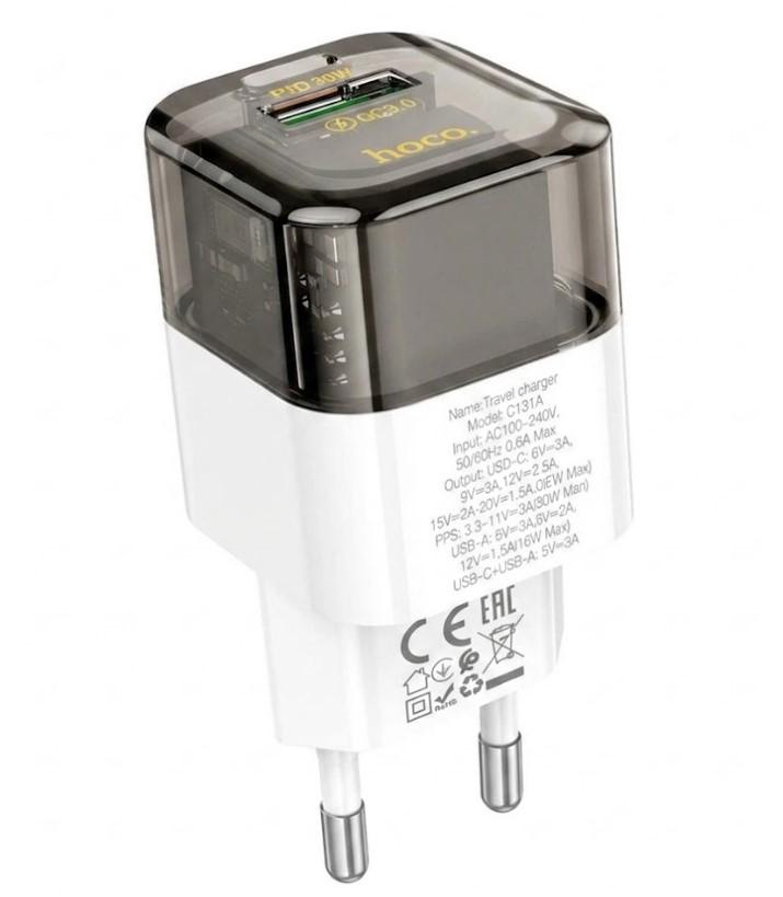 Сетевой адаптер Hoco C131A Platinum с поддержкой PD 30W и QC 3.0 Черный (2104619566)