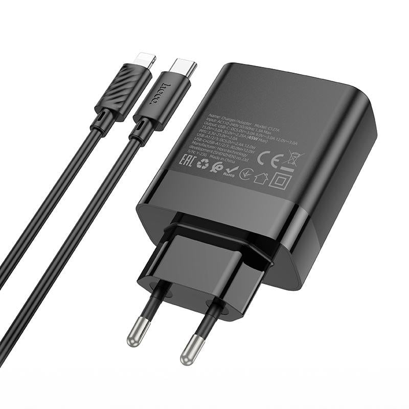 Зарядний пристрій мережевий Hoco Type-C to Lightning Cable Intelligent four-port C127A 3хUSB/1Type-C 45 W 3 A (584778)