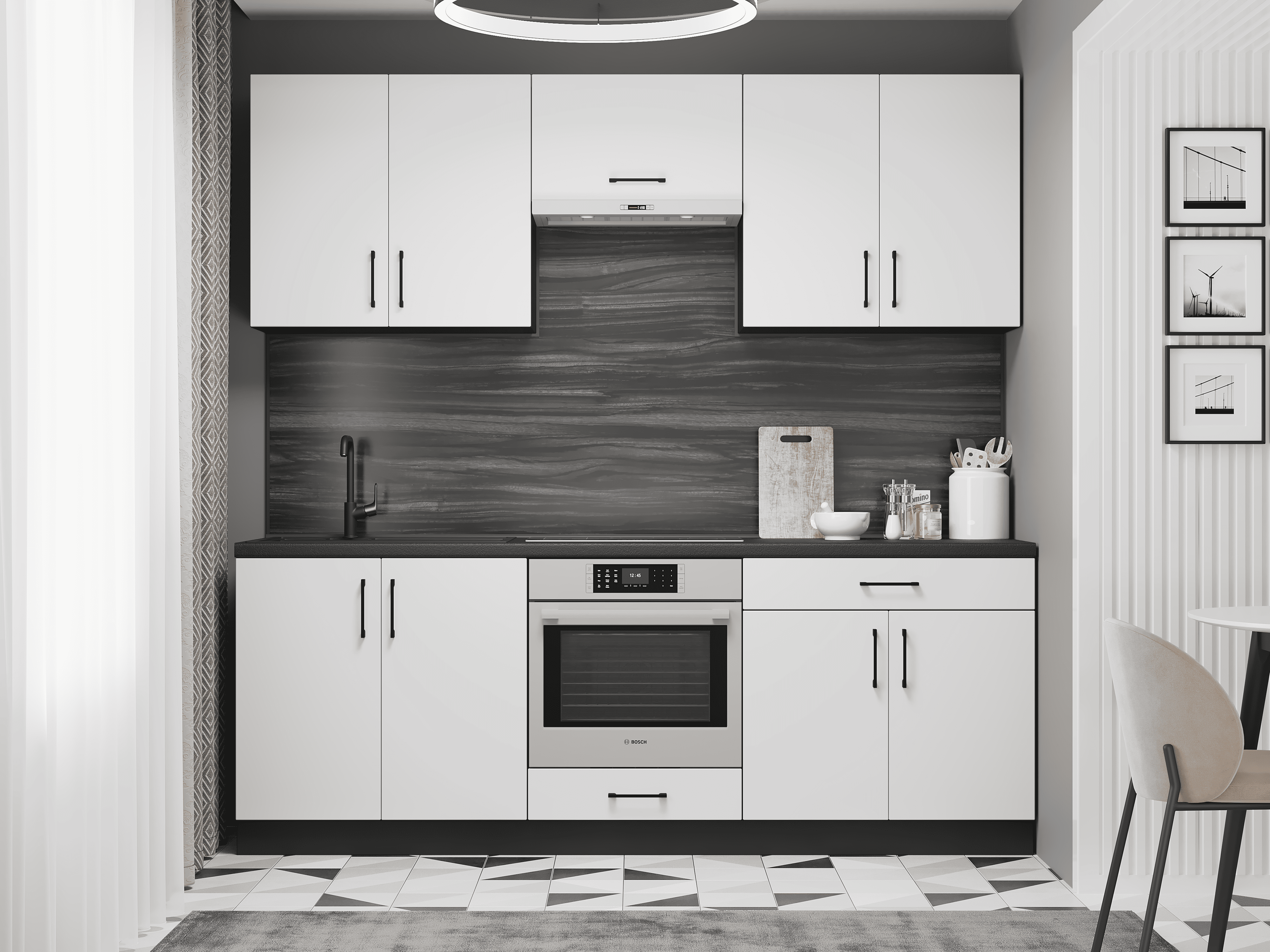 Готовая кухня Еверест К-8 Оптима ДСП без столешницы/без мойки 2,2 м Белый/Белый/Антрацит (09189)