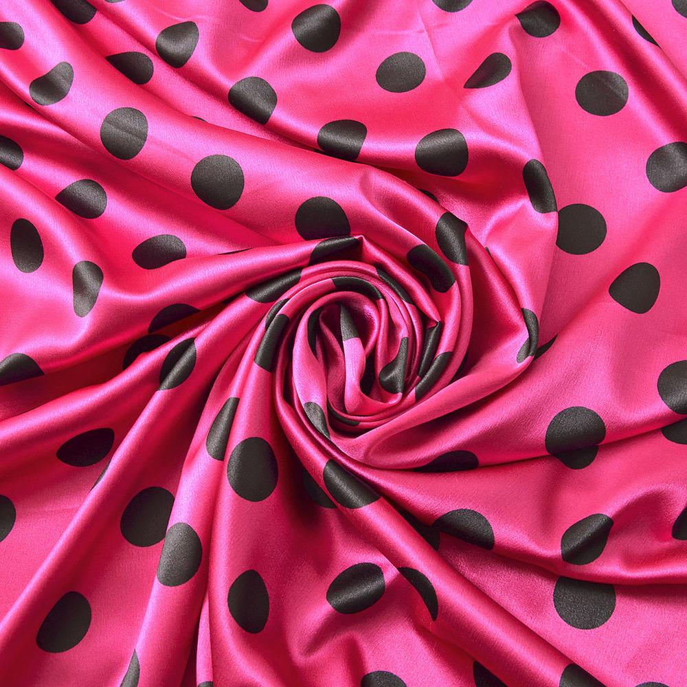 Ткань платевая атлас Горохи большие Фуксия (13418)