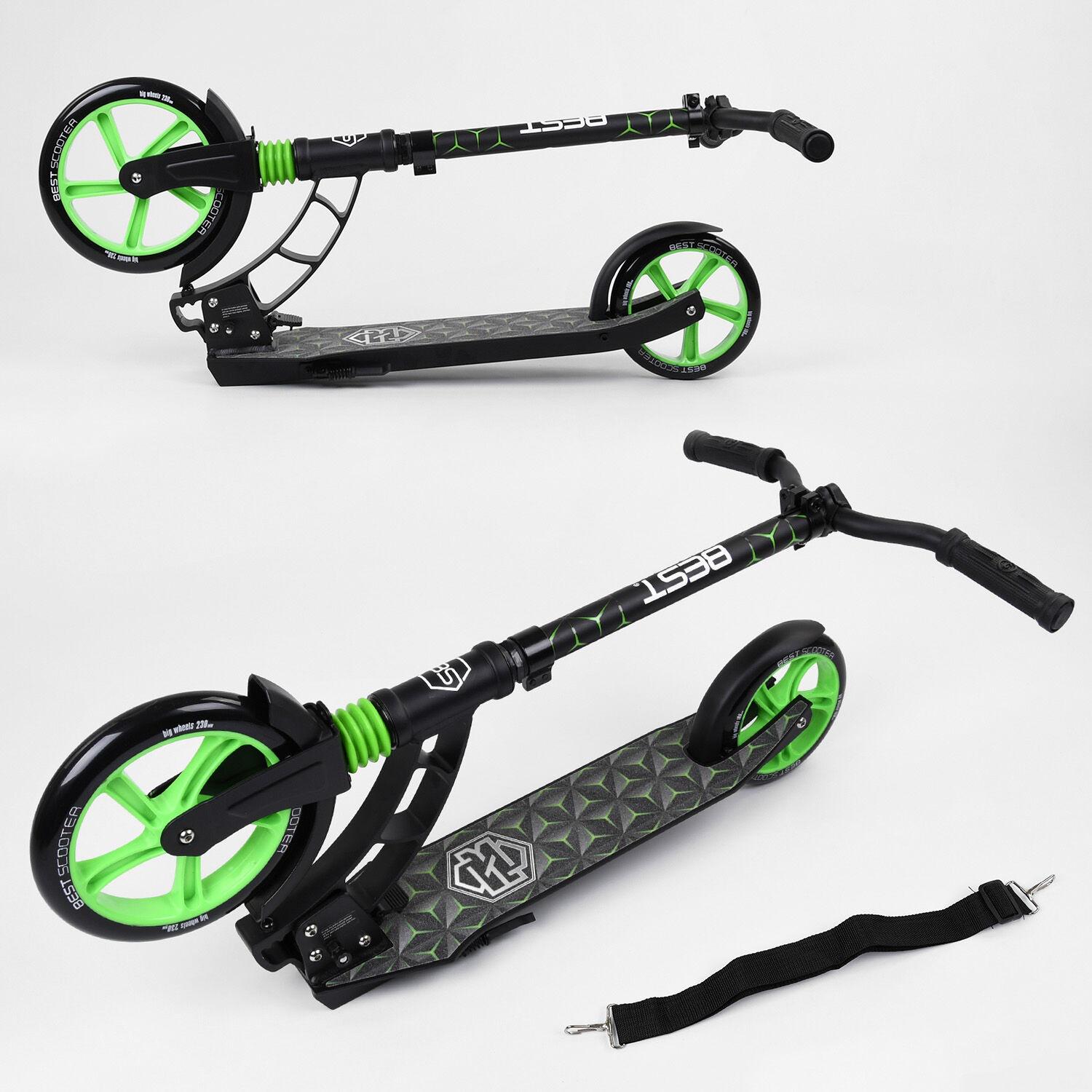 Самокат двоколісний Best Scooter з PU колесами 1 амортизатором Black/Green (99666) - фото 3