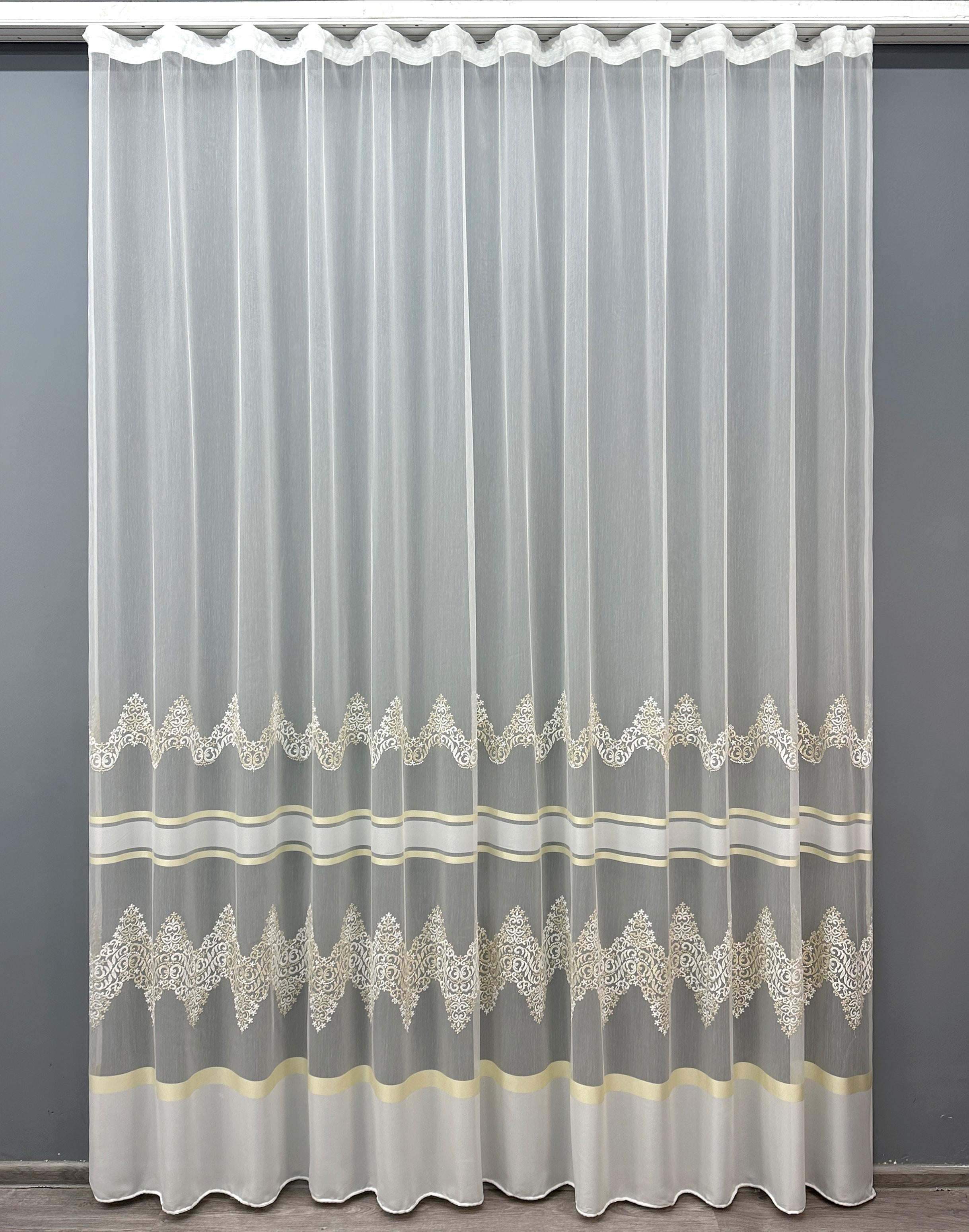 Тюль VR-Textil 1700т Бамбук з вишивкою та люрексом 300х270 см Молочний/Золотистий (42-0709)