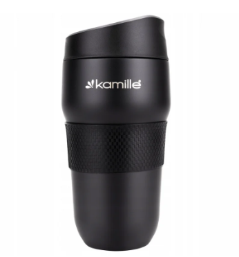 Термокружка Kamille із нержавіючої сталі з TPR-вставкою 320 мл Чорний (2165)
