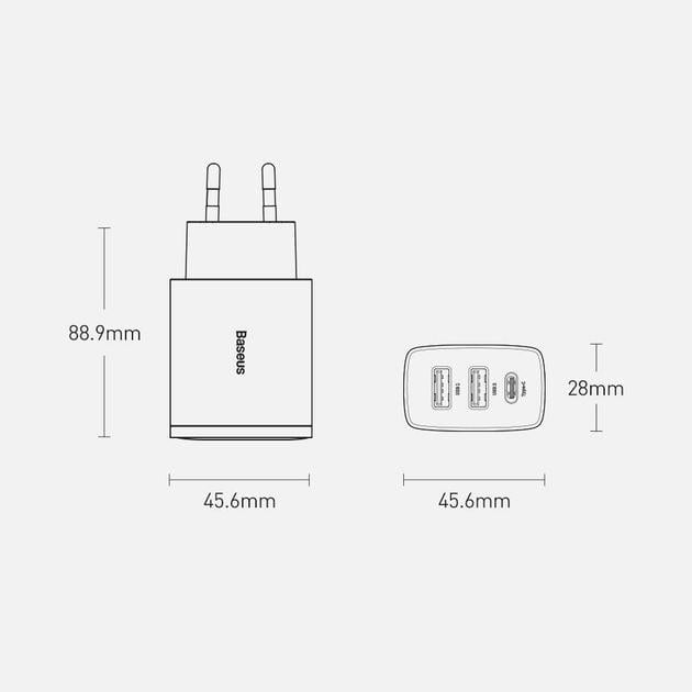 Зарядное устройство BASEUS Compact Quick Charger QC+ PD/Type-C/2хUSB EU 30W White (28089357) - фото 10
