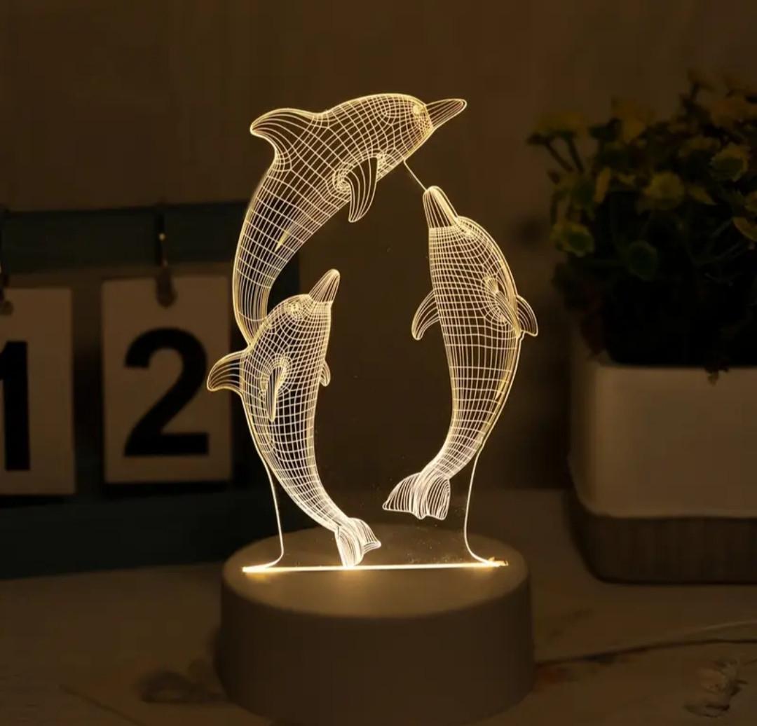 Ночник 3D Дельфины с LED-подсветкой акриловый (2688826078)