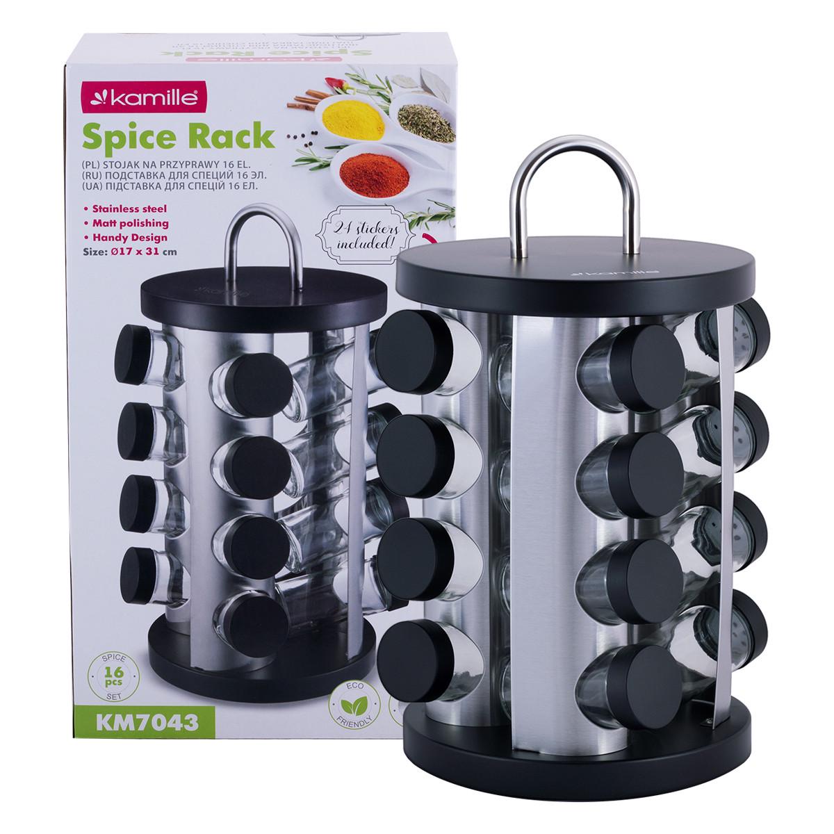 Набір ємностей Kamille Vizo для спецій на круглій підставці 16 шт. - фото 6 Набір ємностей Kamille Vizo для спецій на круглій підставці 16 шт. - фото 6