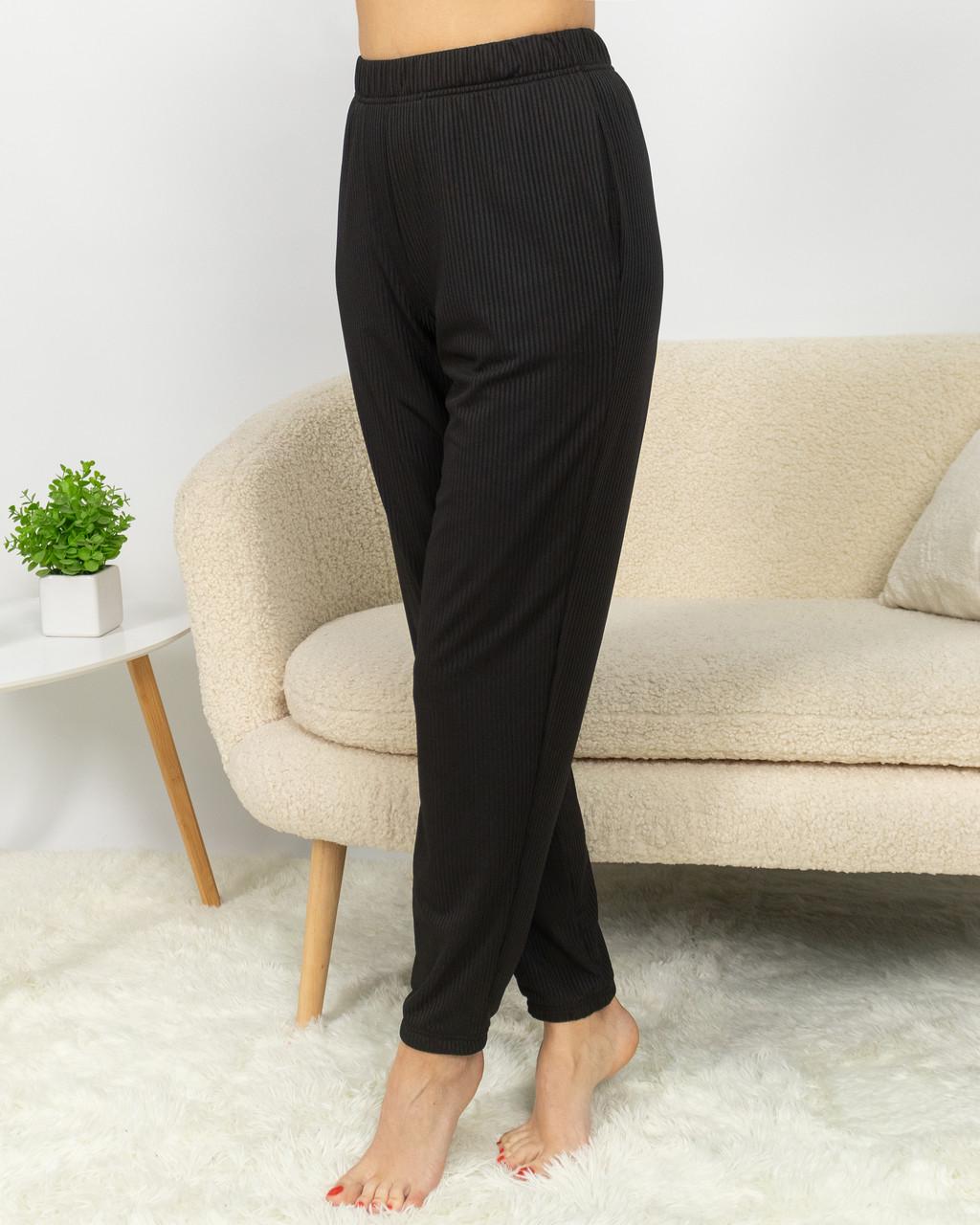 Піжама жіноча з рубчику футболка і штани Чорний (2188007696) - фото 7 Піжама жіноча з рубчику футболка і штани Чорний (2188007696) - фото 7